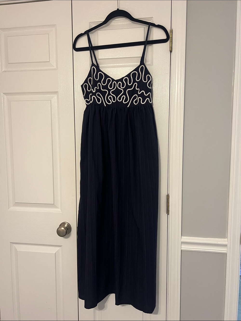 SHEIN Navy Maxi Dress with White Embroidered Bodice